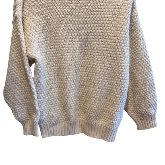 Vintage Cottage Knitwear Aran Wool Sweater Mens S/M Ivory Chunky Cable Fisherman - Picture 10 of 16